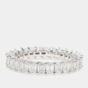 Pre Owned 2.97 cts Emerald Lab Grown Diamond 14k White Gold Eternity Band US 7