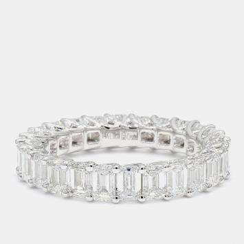 Pre Owned 4.16 cts Emerald Lab Grown Diamond 14k White Gold Eternity Band US 7