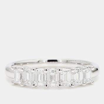 Pre Owned 1.02 cts Emerald Lab Grown Diamond 14k White Gold 7 Stone Wedding Band