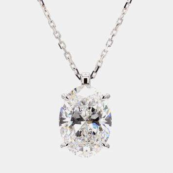 Pre Owned 4.00 cts Oval Lab Grown Diamond 14k White Gold Solitaire Pendant 16