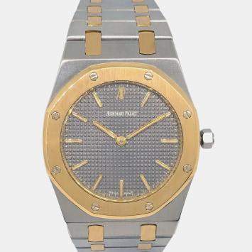 Pre Owned Audemars Piguet Black 18k Yellow Gold Stainless Steel Royal Oak Quartz Women's Wristwatch 33 mm