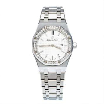 Pre Owned Audemars Piguet Silver Stainless Steel Diamond Royal Oak 67651ST.ZZ.1261ST.01 Women's Wristwatch 33 mm