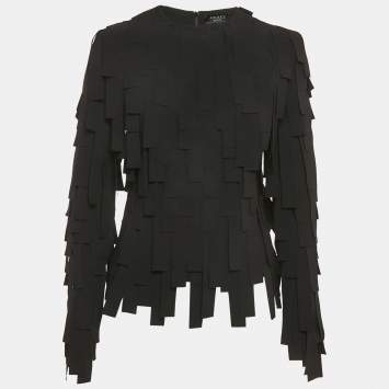 Pre Owned A.W.A.K.E. Mode Black Rectangle-Trim Crepe Top L