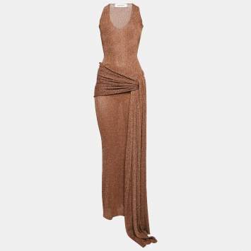 Pre Owned Aya Muse Brown Light Lurex Knit Alula Maxi Dress S