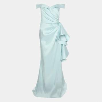 Badgley Mischka Powdered Blue Polyester Blend Ruffle Dress S