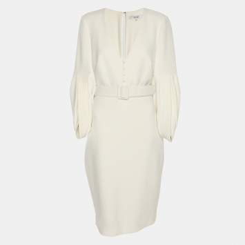 مملوكة مسبقًا Badgley Mischka White Stretch Crepe Belted Dress S