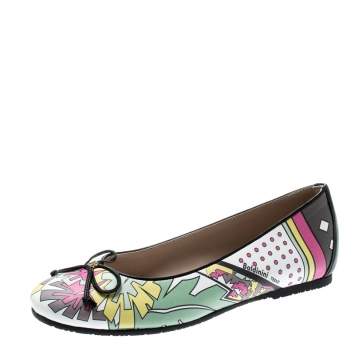 Pre Owned Baldinini Trend Multicolor Printed Leather Bow Ballet Flats Size 36