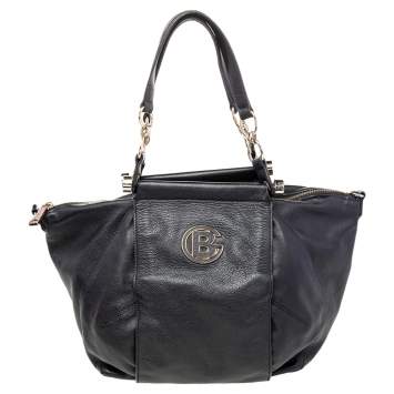 Pre Owned Baldinini Black Leather Top Zip Tote