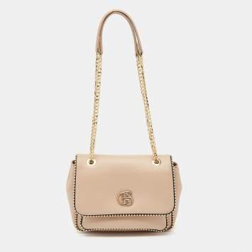 Pre Owned Baldinini Beige Leather Studded Flap Shoulder Bag