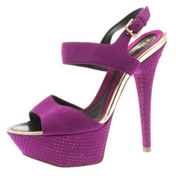 Pre Owned Baldinini Purple Suede Open Toe Ankle Strap Platform Sandals Size 36