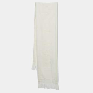 Pre Owned Balenciaga White Logo Detail Cotton Tennis Spugna Scarf 