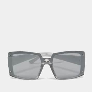 Pre Owned Balenciaga Silver/Black Tinted BB0081S Squared Sunglasses