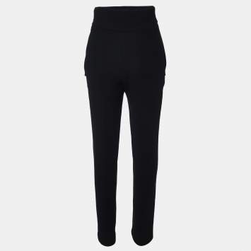 Pre Owned Balenciaga Black Crepe High Waist Flap Detail Trousers M