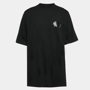 Pre Owned Balenciaga Black Logo Print Cotton Crewneck Oversized T-Shirt L
