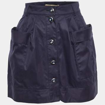 Pre Owned Balenciaga Navy Blue Cotton Mini Skirt M