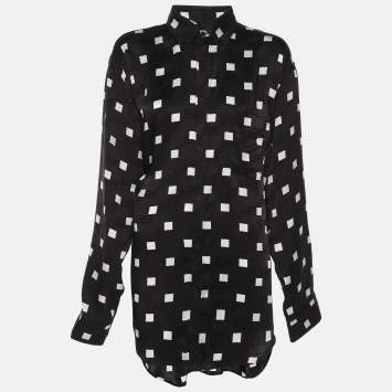 Pre Owned Balenciaga Wardrobe Black/White Satin Logo Print Shirt S