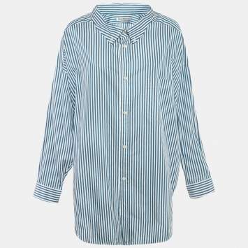 Pre Owned Balenciaga Blue Stripe Cotton Poplin Swing Shirt S