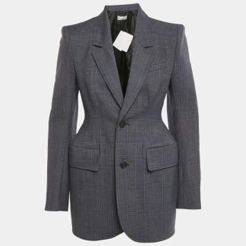 Pre Owned Balenciaga Blue Prince Of Wales Hourglass Structured Blazer S