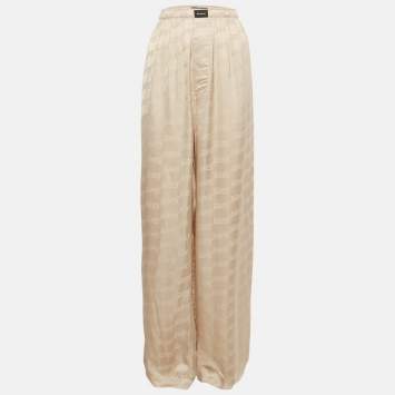 مملوكة مسبقًا Balenciaga Beige Logo Jacquard Satin Trousers L