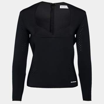 Pre Owned Balenciaga Black Perforated Neoprene Piaf Top M
