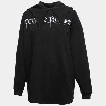 Pre Owned Balenciaga Black Cotton Embroidered Detail Hoodie M
