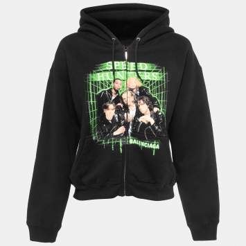 Pre Owned Balenciaga Black Cotton Speed Hunter Printed Hoodie L