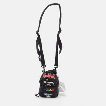 Pre Owned Balenciaga Black Nylon Mini Gamer Patch Backpack Crossbody Bag