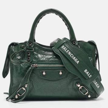 Pre Owned Balenciaga Green Leather Mini Classic City Bag