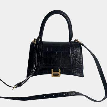 Balenciaga black and gold crocodile pattern Hourglass bag size S