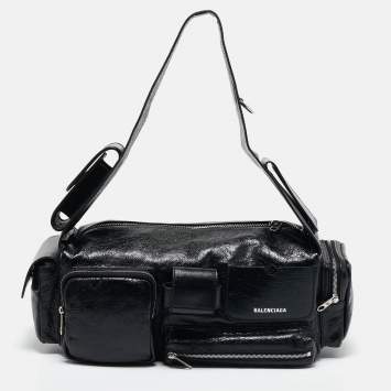 Pre Owned Balenciaga Black Glossy Leather Superbusy Sling Bag