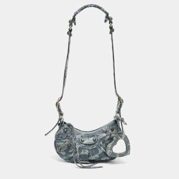 Pre Owned Balenciaga Blue BB Monogram Denim XS Le Cagole Shoulder Bag
