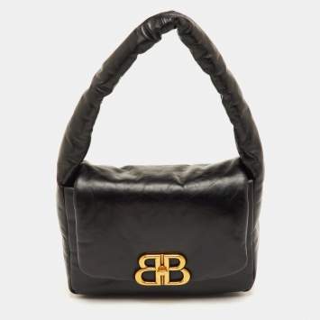 Pre Owned Balenciaga Monaco Small Black Leather Shoulder Bag