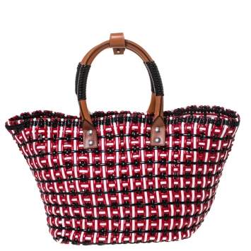 Pre Owned Balenciaga Multicolor Woven PVC and Leather Bistrot Cabas Rond Tote