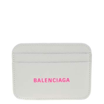 Pre Owned Balenciaga White Leather Logo Card Holder