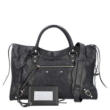 Pre Owned Balenciaga Black Leather Motocross Classic City Bag