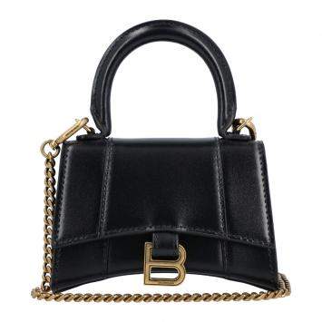 Pre Owned Balenciaga Women's Hourglass top handle mini handbag with chain in black