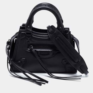 Pre Owned Balenciaga Black Leather Mini Neo Classic Tote