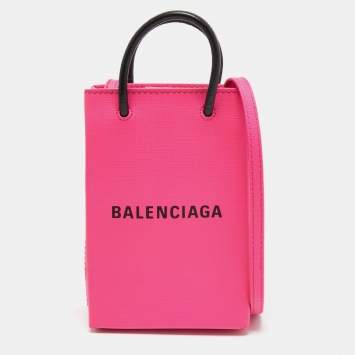 Pre Owned Balenciaga Pink Leather Shopping Phone Holder Bag