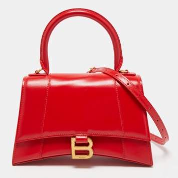 Pre Owned Balenciaga Red Leather Small Hourglass Box Top Handle Bag