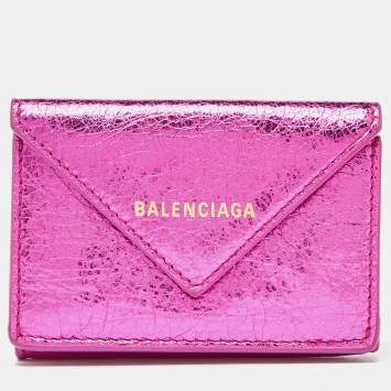 Pre Owned Balenciaga Metallic Pink Leather Mini Papier Wallet