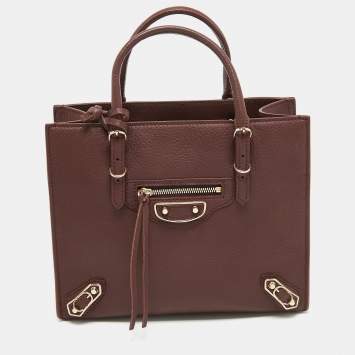 Pre Owned Balenciaga Burgundy Leather Papier Tote
