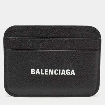 Pre Owned Balenciaga Black Leather Logo Card Holder