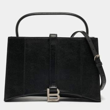 Pre Owned Balenciaga Black Leather Hourglass East-West Tote