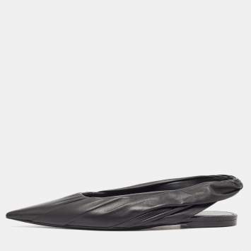 Pre Owned Balenciaga Black Leather Pointed Toe Slingback Flats Size 40