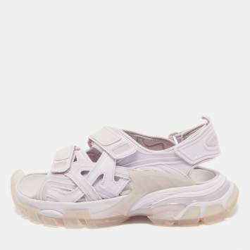 Pre Owned Balenciaga Lilac Rubber and Faux Leather Track Sandals Size 38