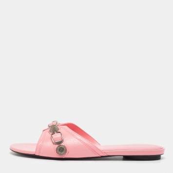 مملوكة مسبقًا Balenciaga Pink Leather Le Cagole Flat Slides Size 38