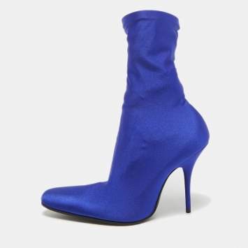 Pre Owned Balenciaga Blue Stretch Fabric Ankle Length Boots Size 38.5
