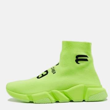 Pre Owned Balenciaga Neon Yellow Knit Fabric Speed LT Soccer Sneakers Size 40