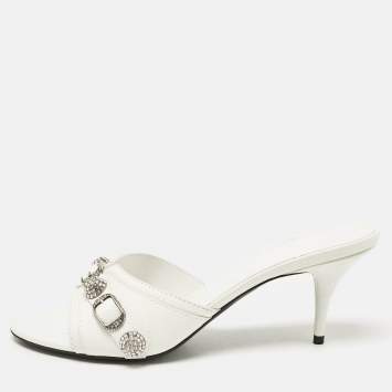 Pre Owned Balenciaga White Leather Le Cagole Slide Sandals Size 40