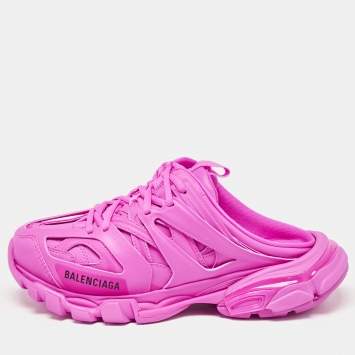 Pre Owned Balenciaga Pink Faux Leather Track Mule Sneakers Size 38